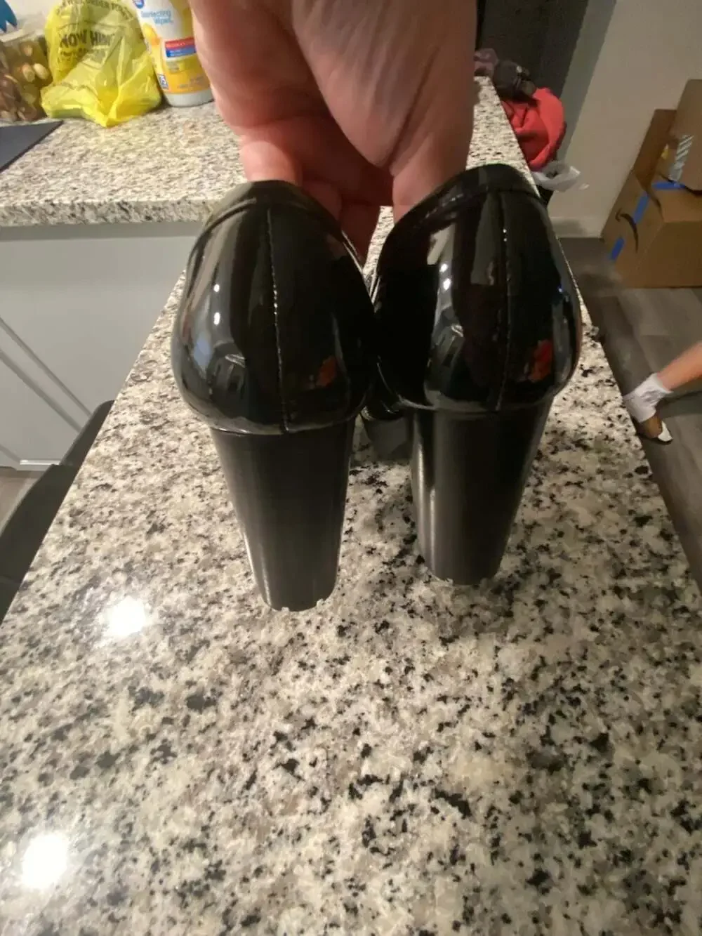Antonio Melani Palmer Black Patent Lug Sole Chain Loafer Pumps